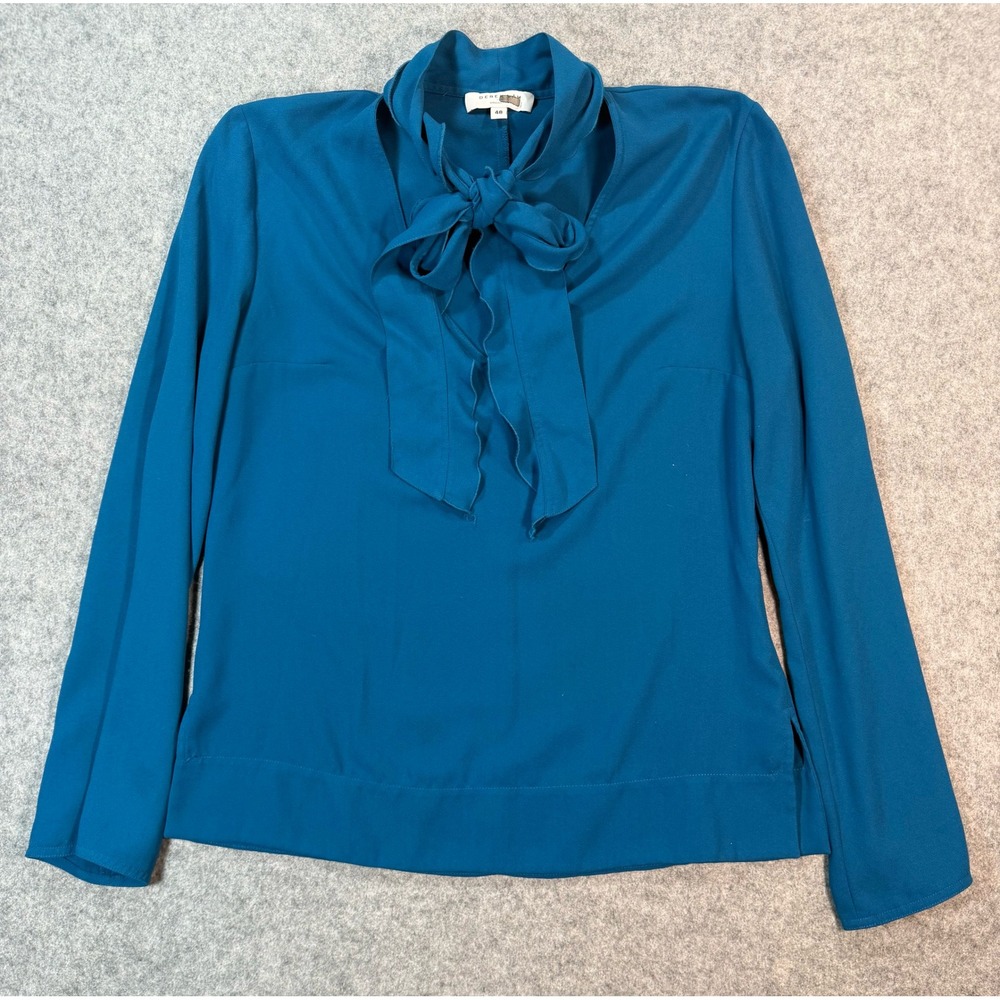 Derek‎ Lam Collective Womens Teal Blue Tie Neck Long Sleeve Blouse Size 48